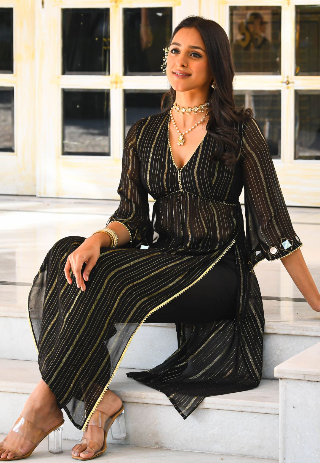 BLACK SHIMMER LUREX KURTA SET