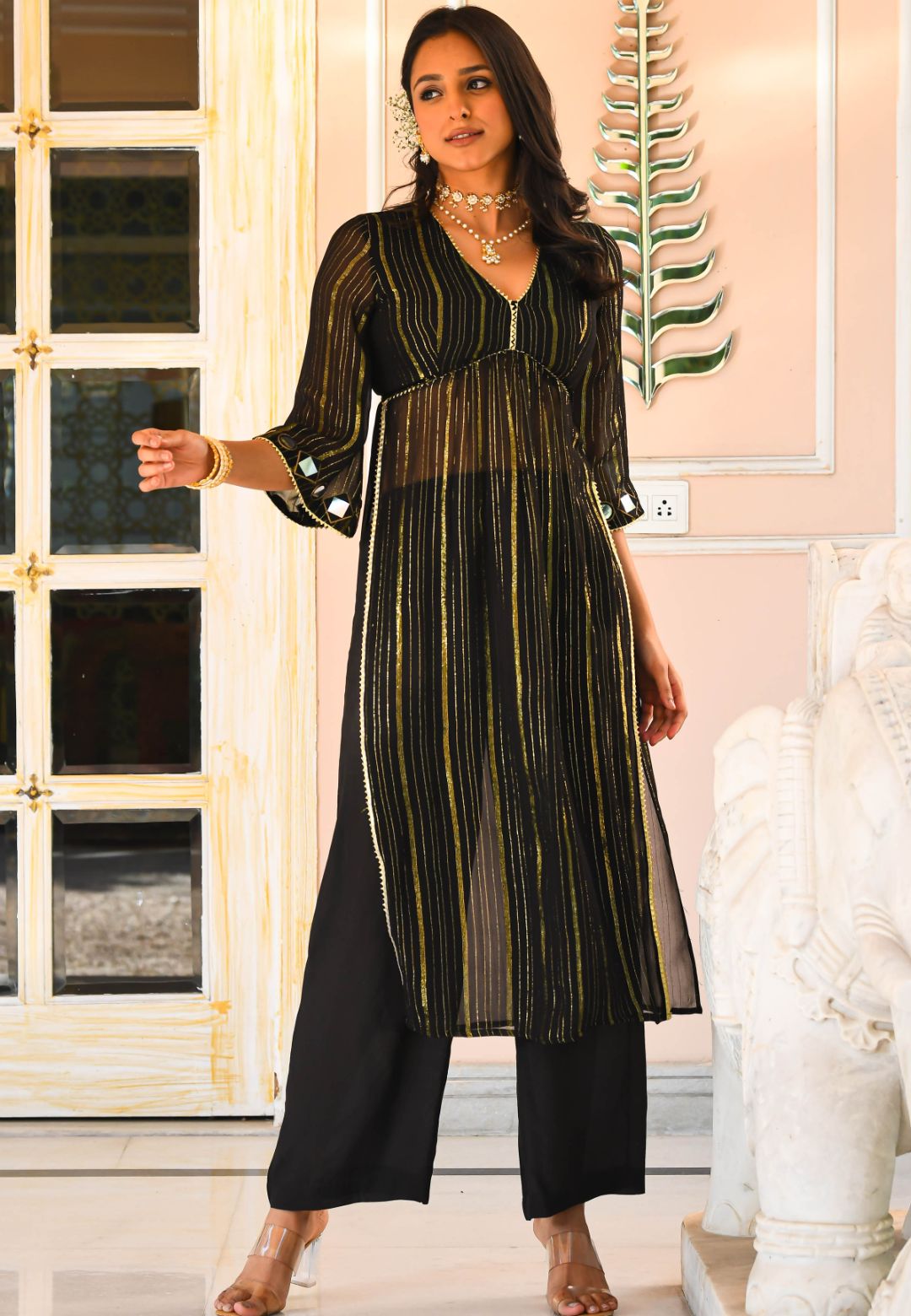 BLACK SHIMMER LUREX KURTA SET