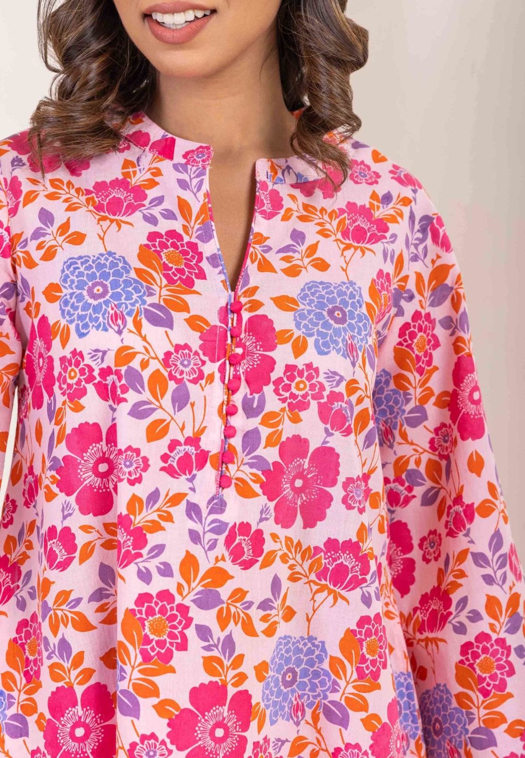 PINK FLORAL COOORD COTTON KURTA SET