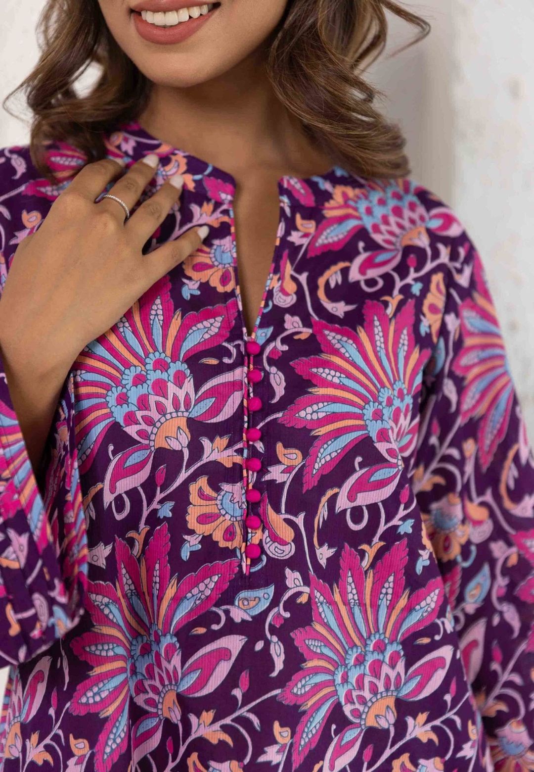 PURPLE FLORAL COOORD COTTON KURTA SET