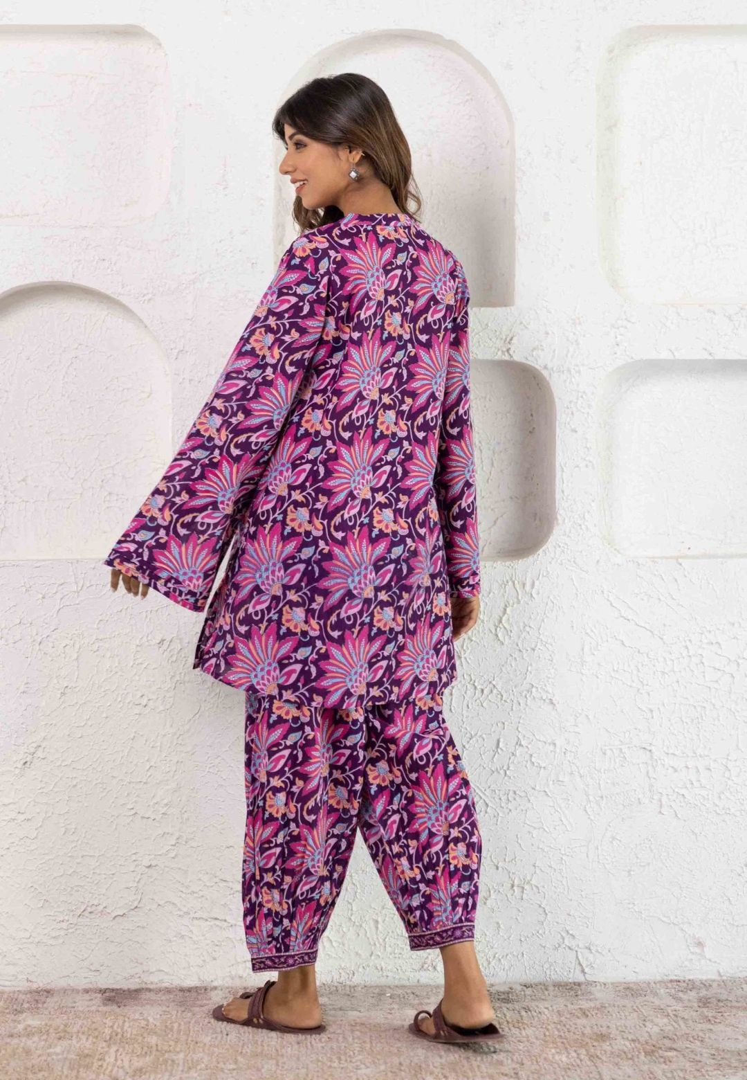 PURPLE FLORAL COOORD COTTON KURTA SET