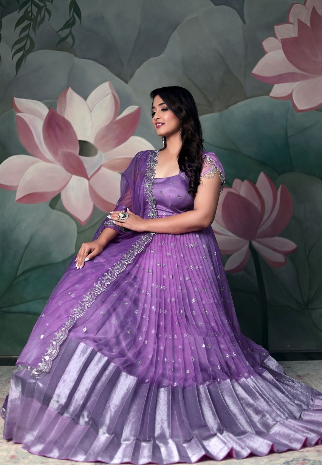 LILAC PURPLE ORGANZA SEQUIN ANARKALI SET