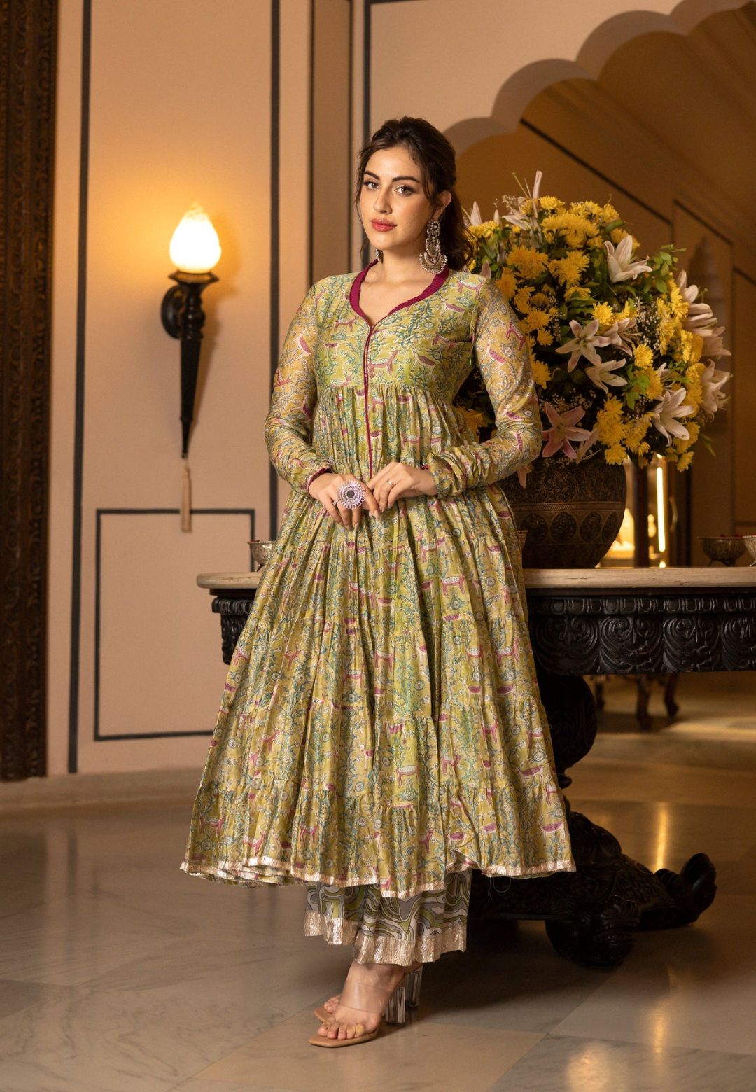 MUSTARD GREEN SAMYUKTA CHANDERI SUIT SET