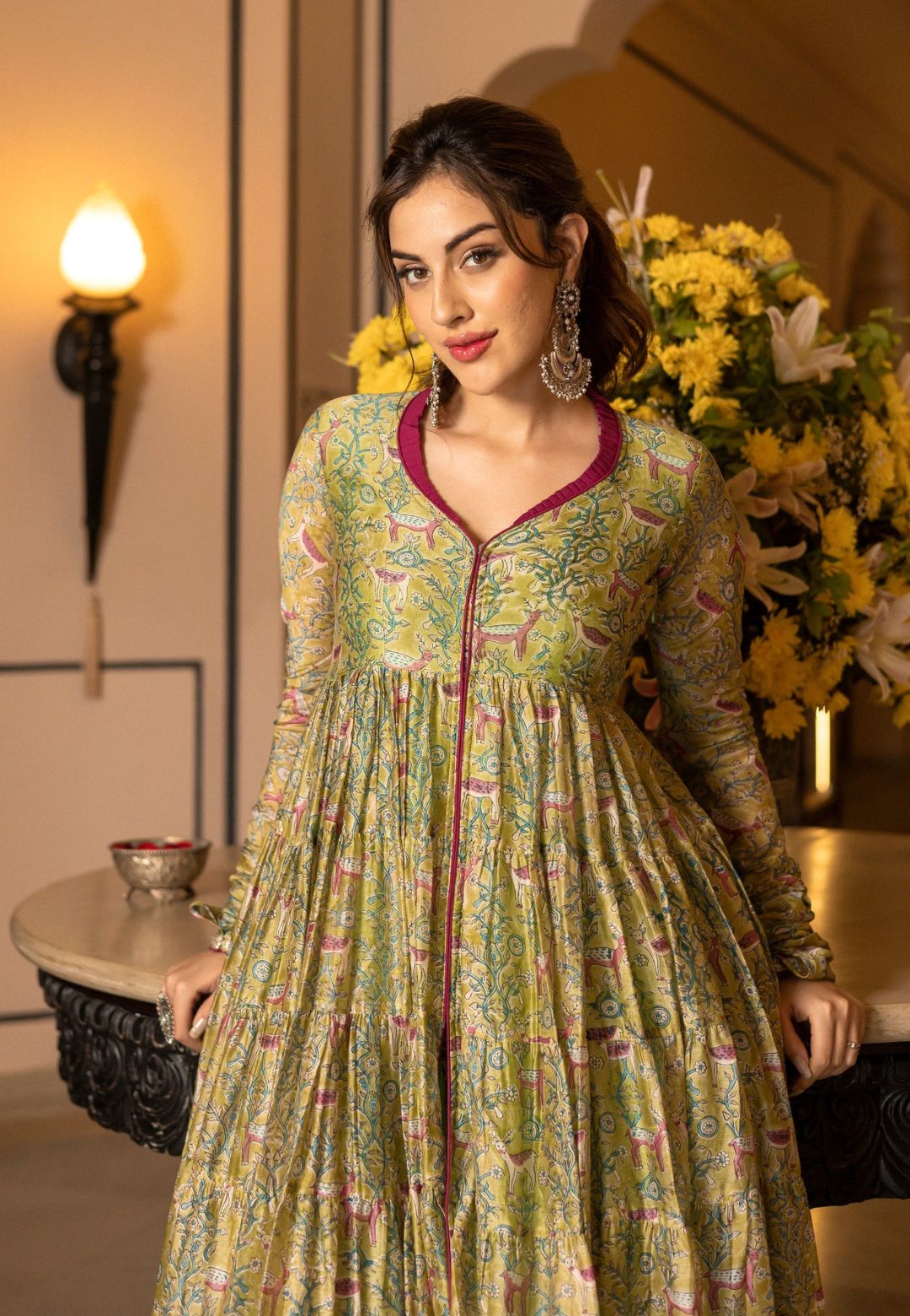 MUSTARD GREEN SAMYUKTA CHANDERI SUIT SET
