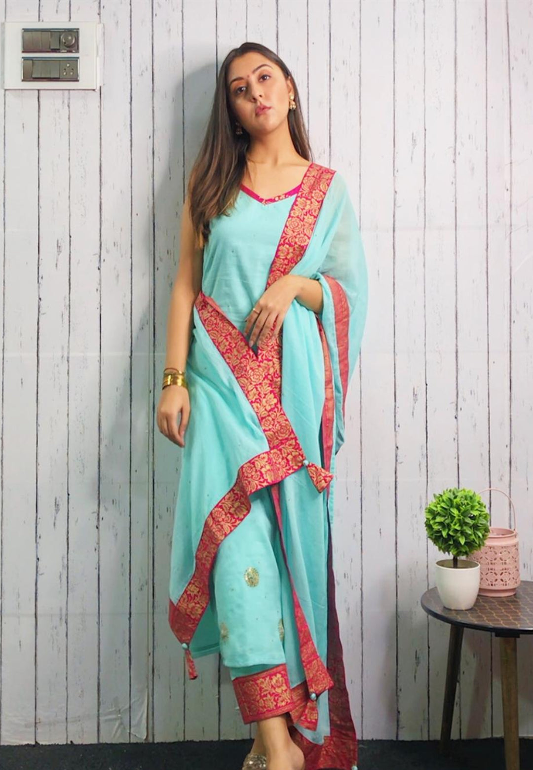 TURQOISE BLUE COTTON SUIT SET