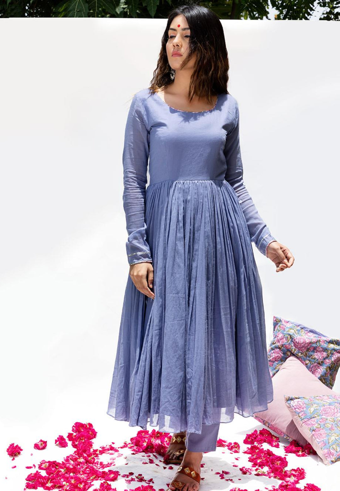 PASTEL LILAC MULMUL ANARKALI SUIT SET