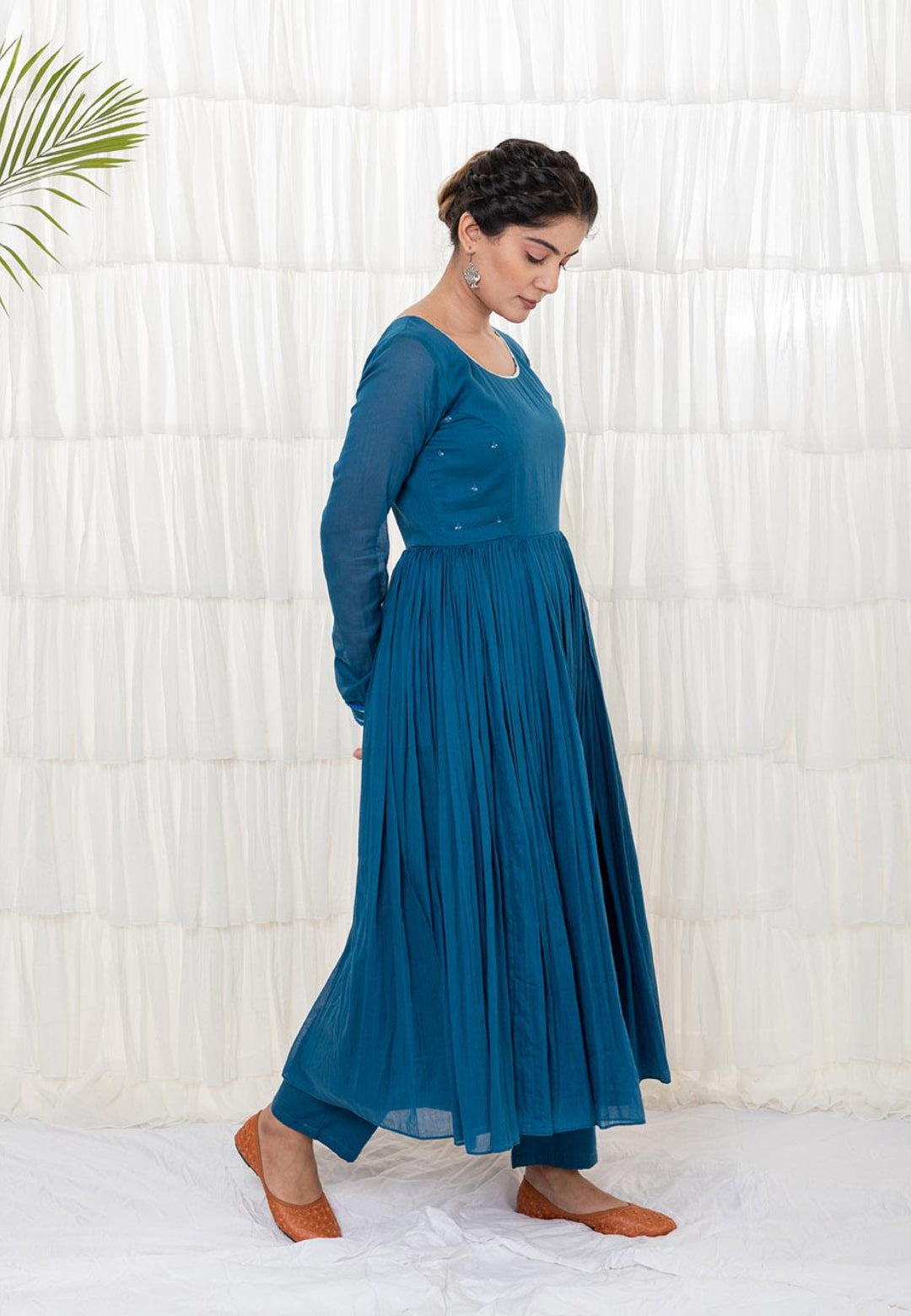 TEAL BLUE MUL MUL ANARKALI SUIT SET