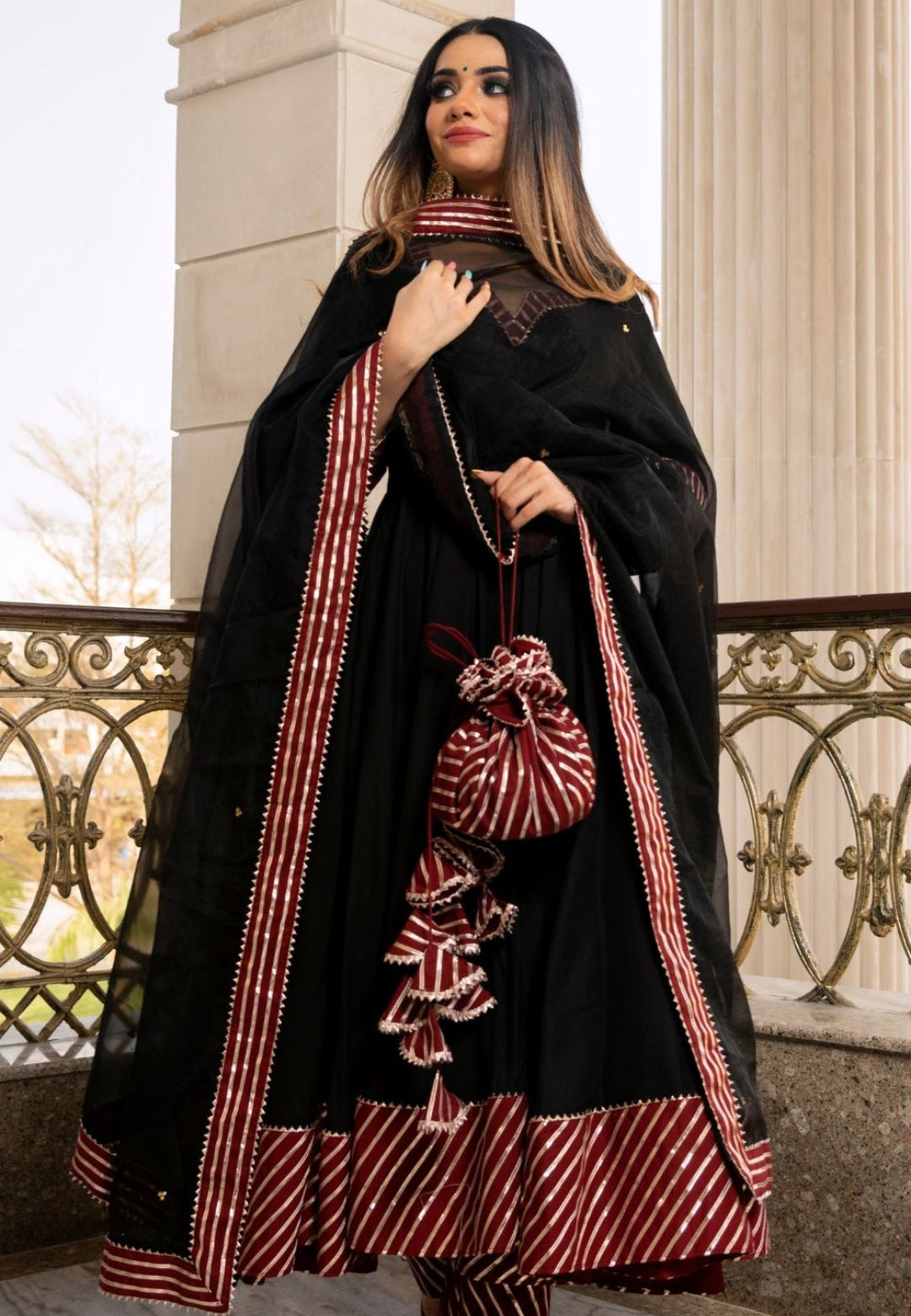 DEEP BLACK HEERA ANARKALI SUIT SET