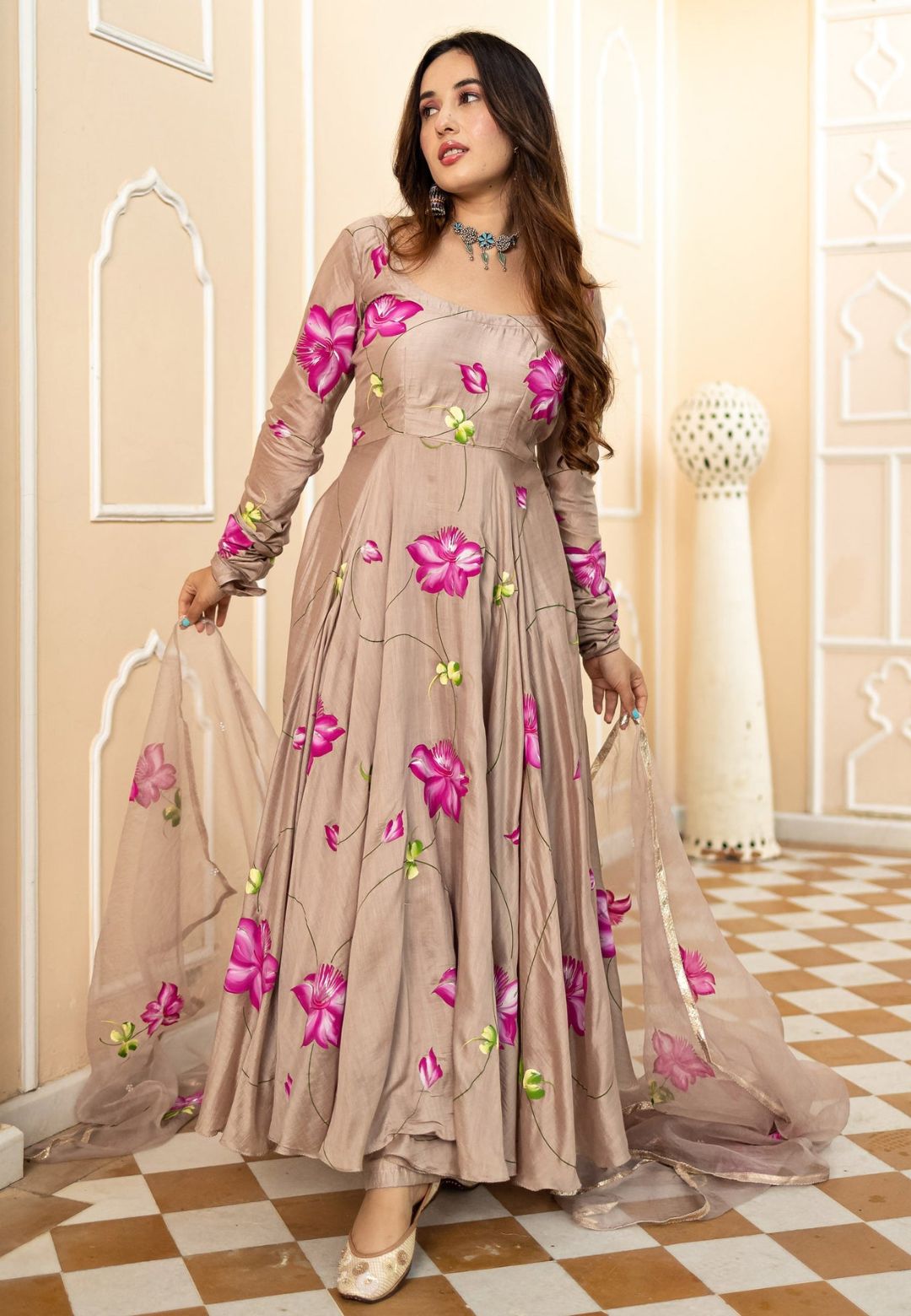 BRINDHA BROWN CHANDERI SUIT SET