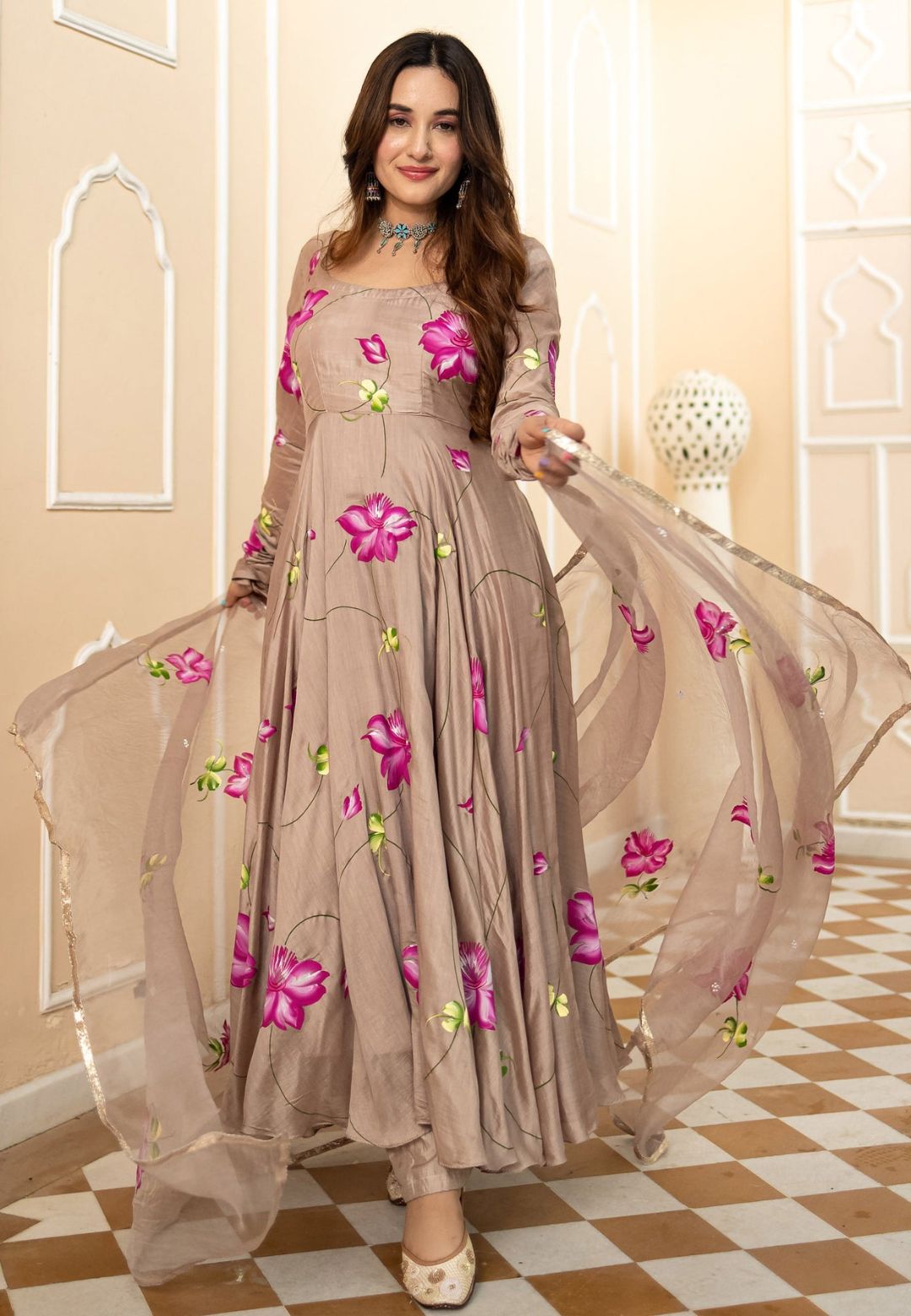 BRINDHA BROWN CHANDERI SUIT SET