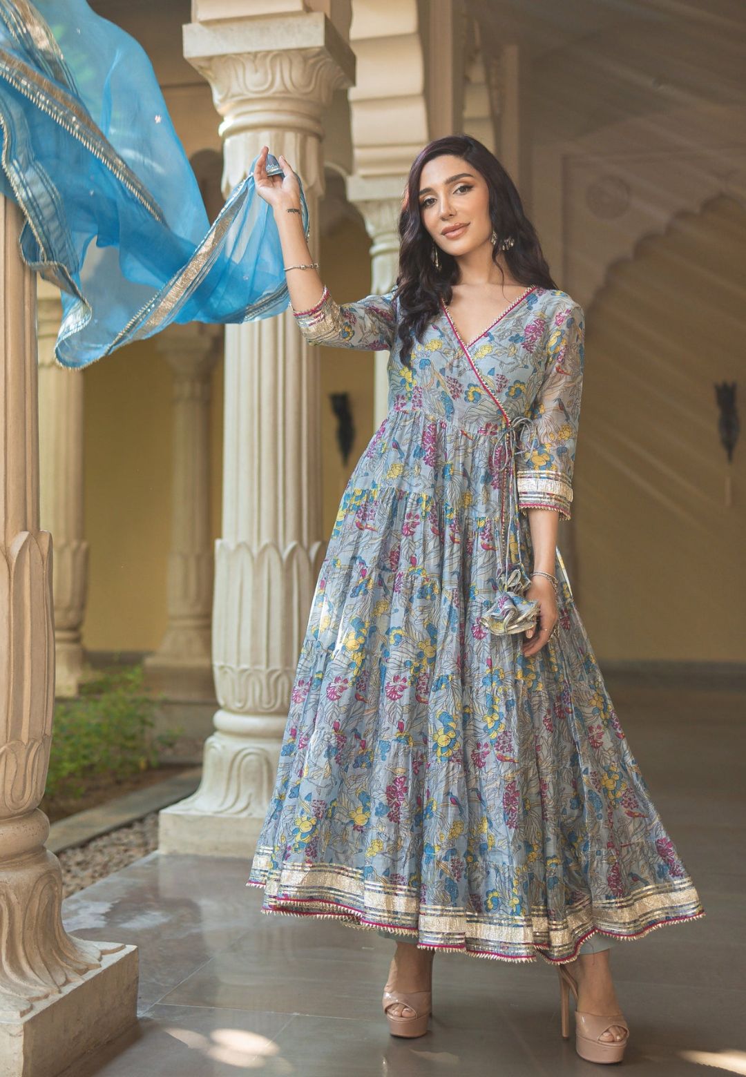 BLUE NOORI CHANDERI SUIT SET