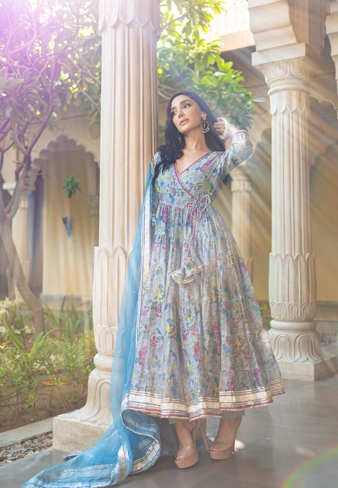 BLUE NOORI CHANDERI SUIT SET