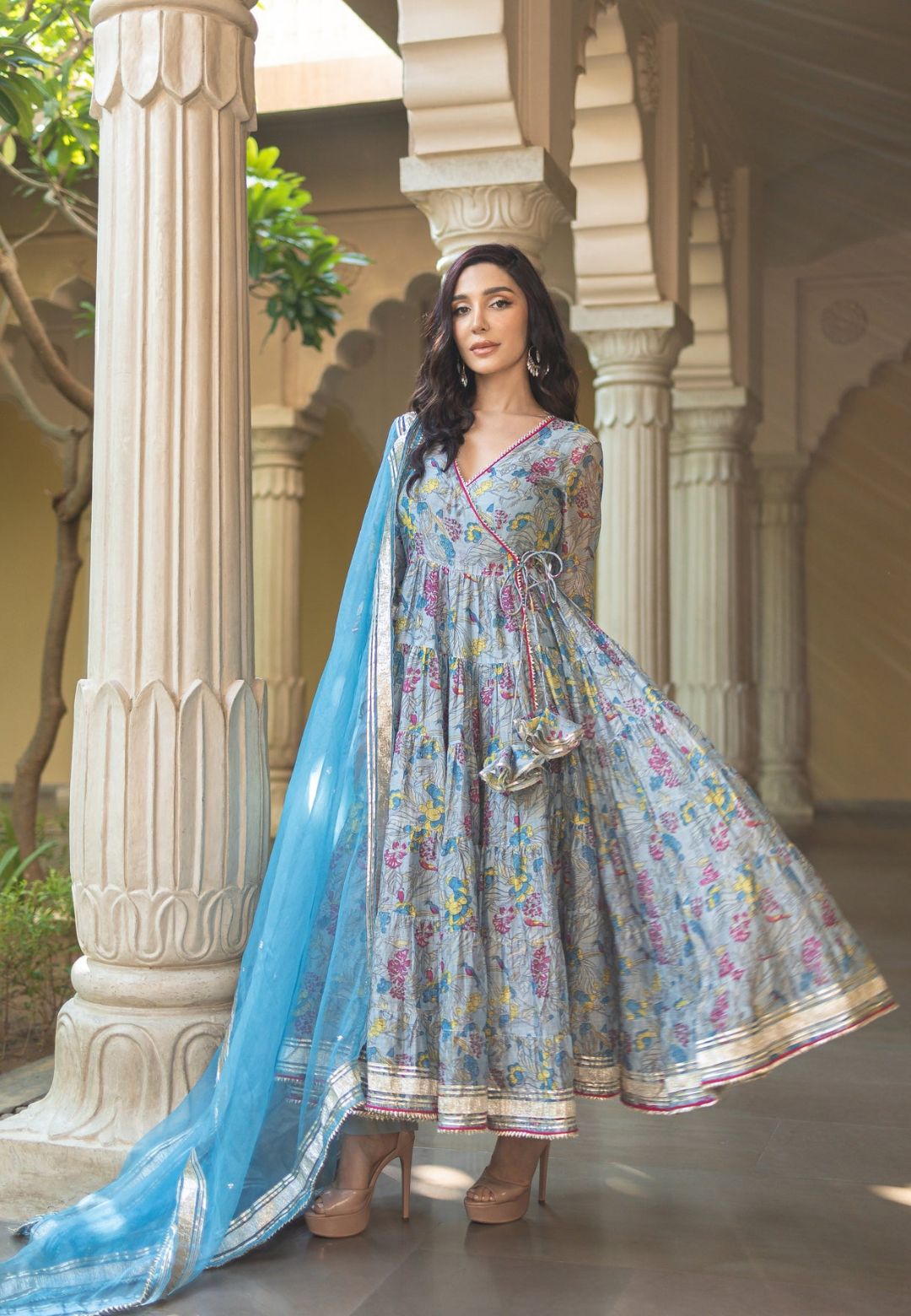 BLUE NOORI CHANDERI SUIT SET