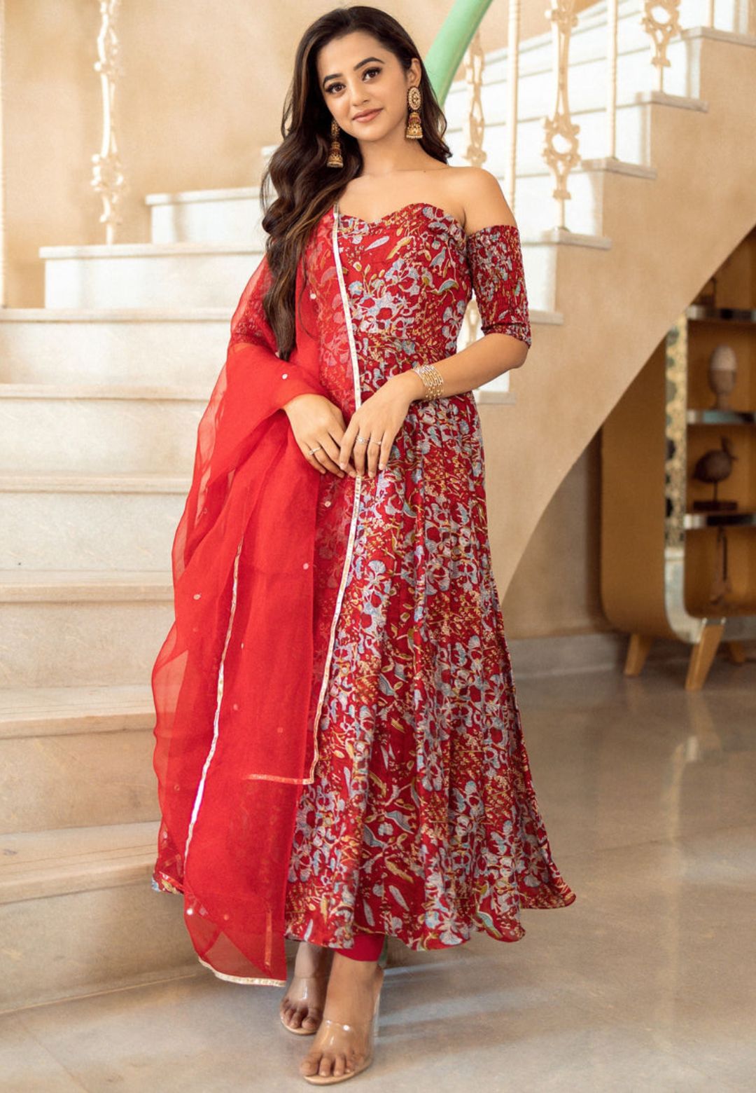 GULABI RED OFF SHOULDER SUIT SET