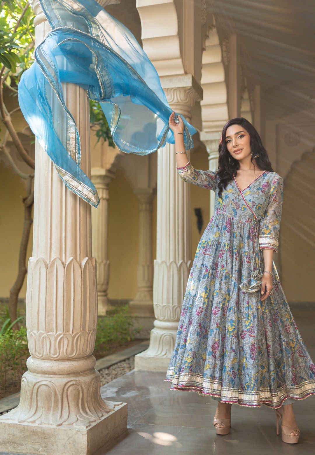 BLUE NOORI CHANDERI SUIT SET