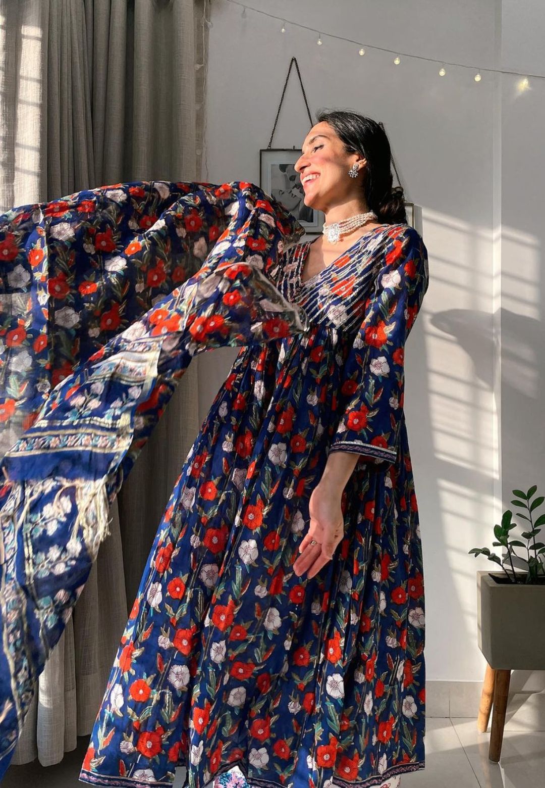 BLUE FLORAL GOTAPATTI ANARKALI SUIT SET