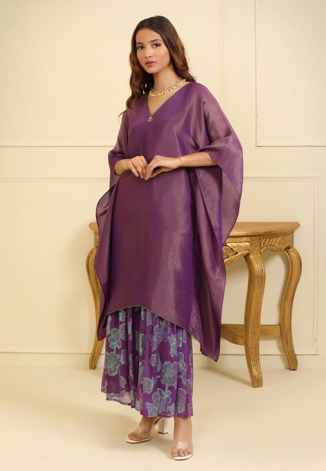 PURPLE KAFTAN SILK TISSUE SHARARA SET