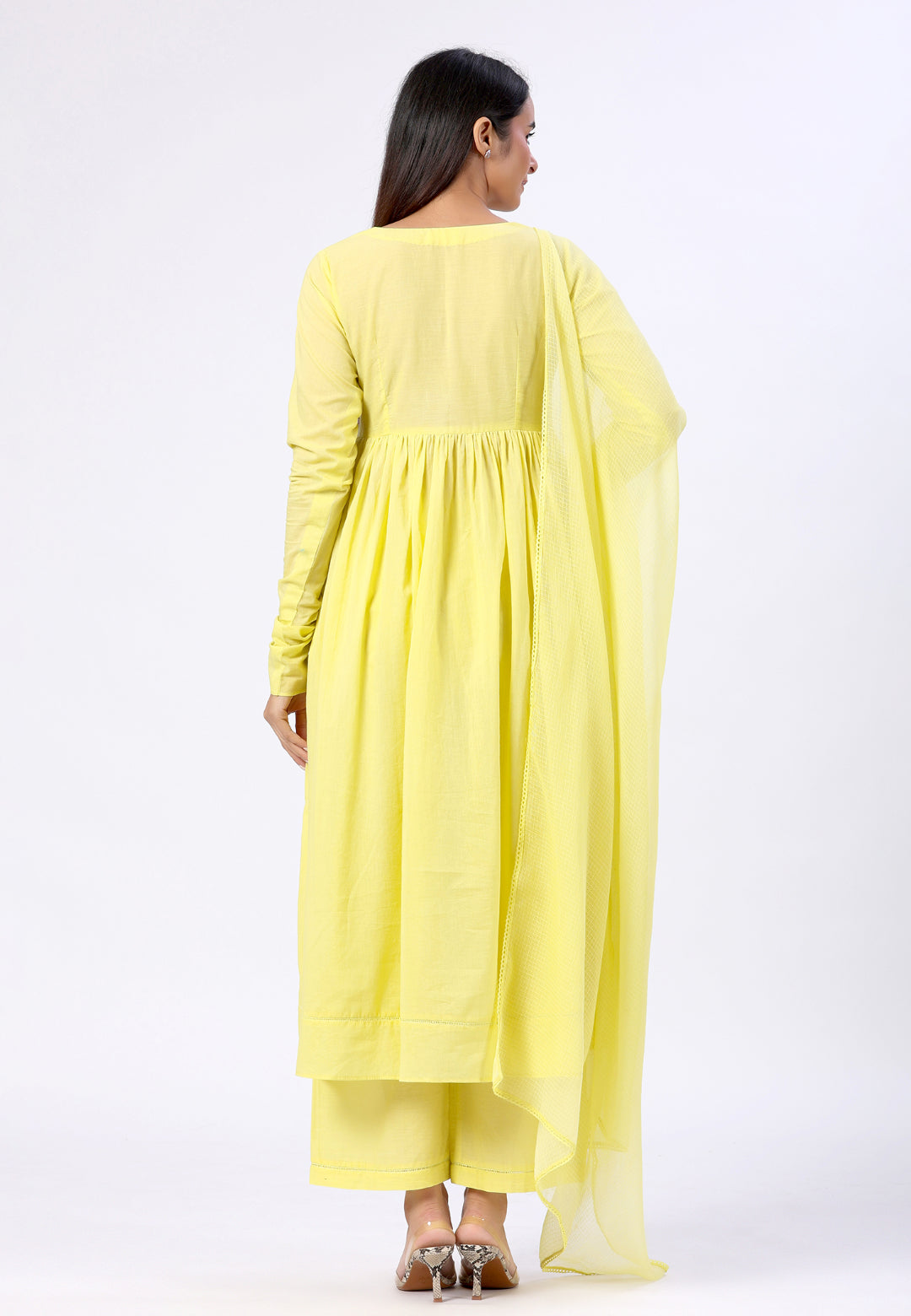 PASTEL YELLOW ANARKALI SUIT SET