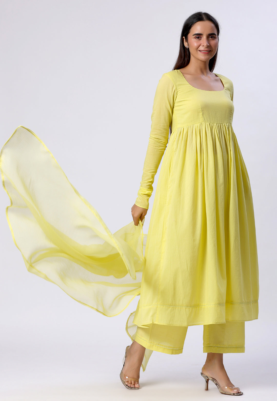 PASTEL YELLOW ANARKALI SUIT SET