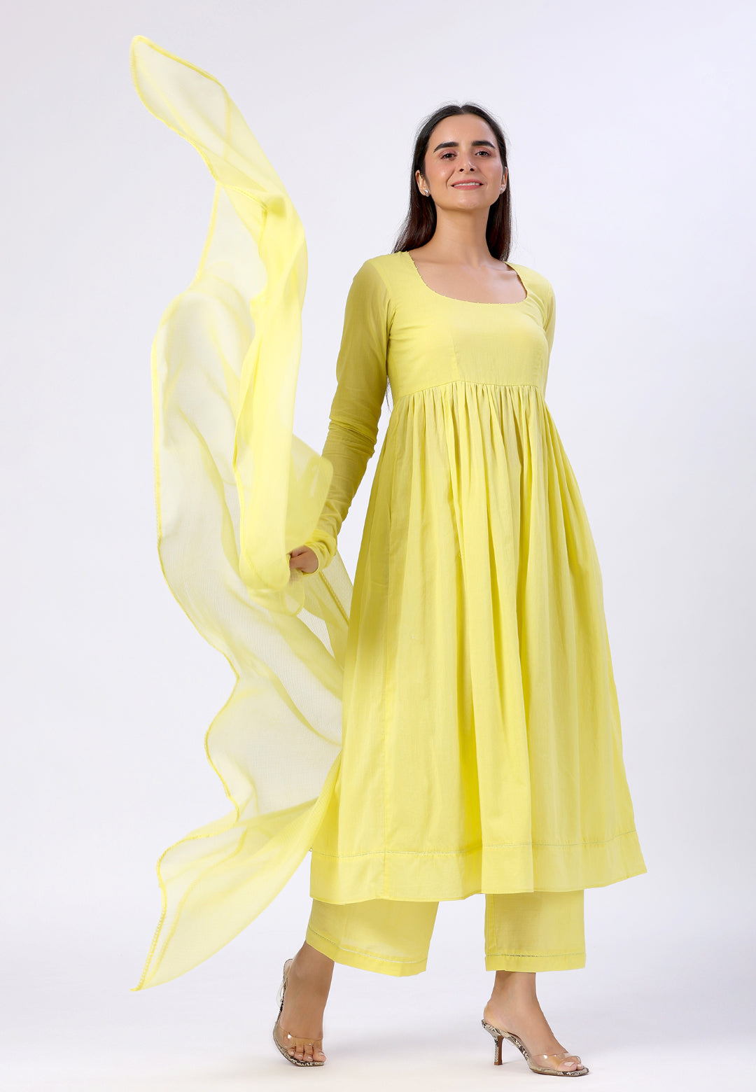 PASTEL YELLOW ANARKALI SUIT SET