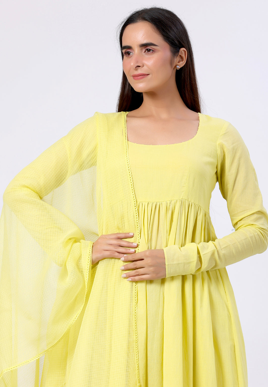 PASTEL YELLOW ANARKALI SUIT SET