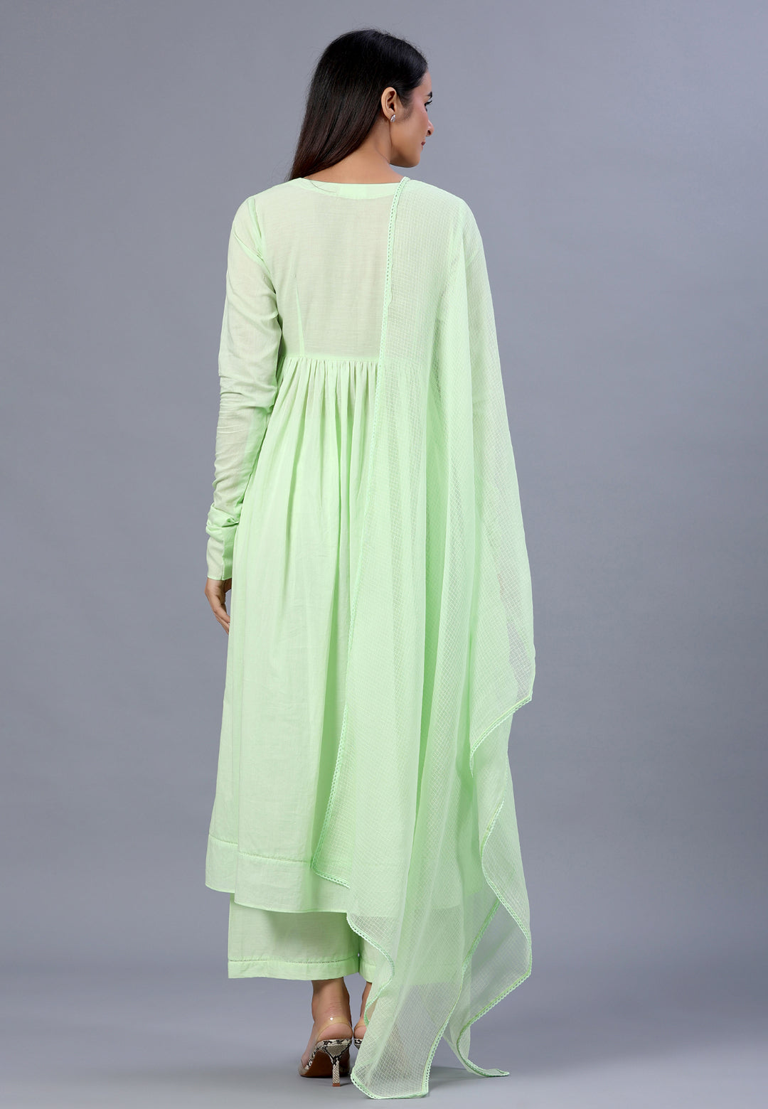 PASTEL PISTA GREEN ANARKALI SUIT SET