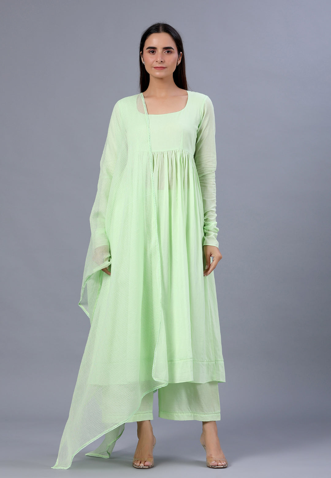 PASTEL PISTA GREEN ANARKALI SUIT SET
