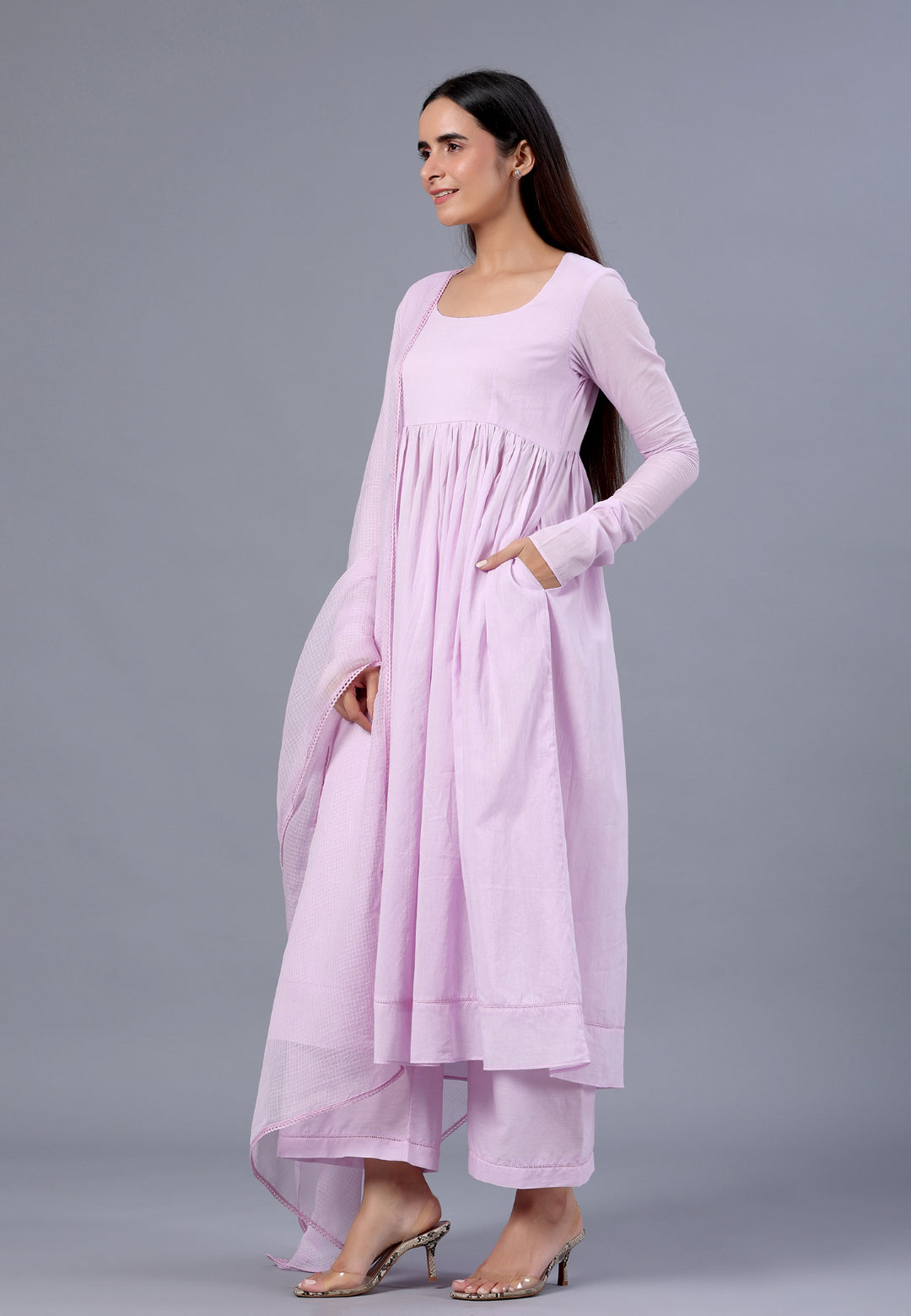 PASTEL LILAC PURPLE ANARKALI SUIT SET