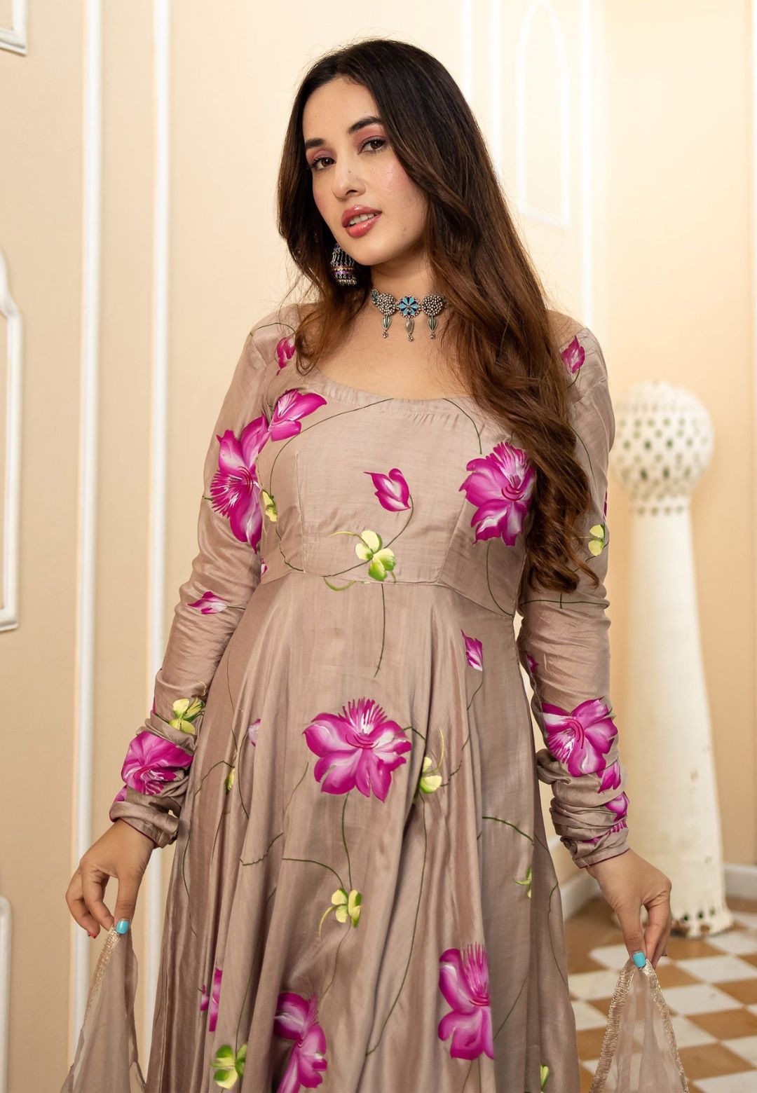BRINDHA BROWN CHANDERI SUIT SET