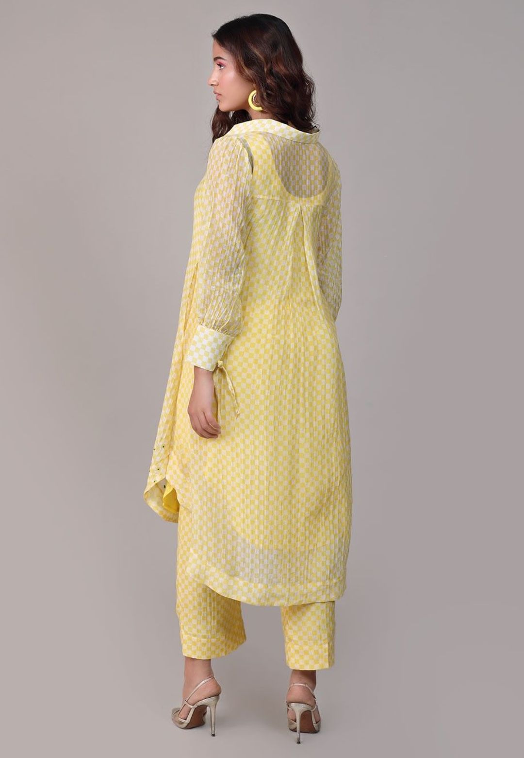 YELLOW CHECK SEQUINED CHANDERI COORD SET