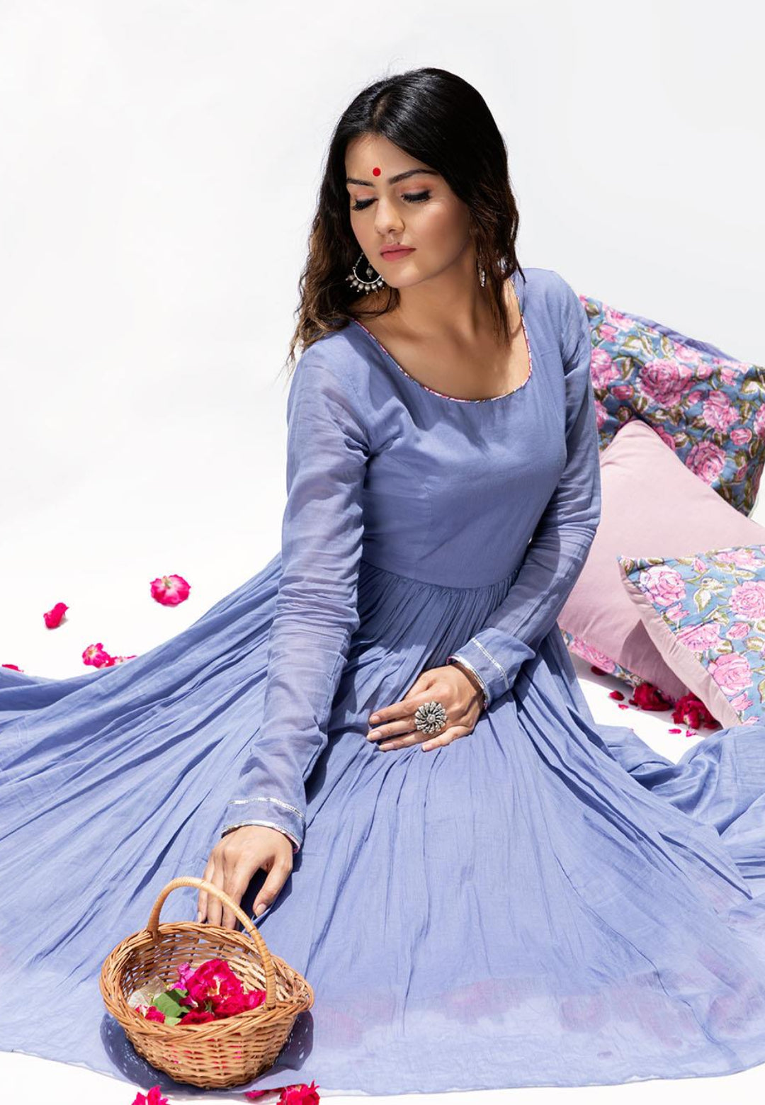 PASTEL LILAC MULMUL ANARKALI SUIT SET