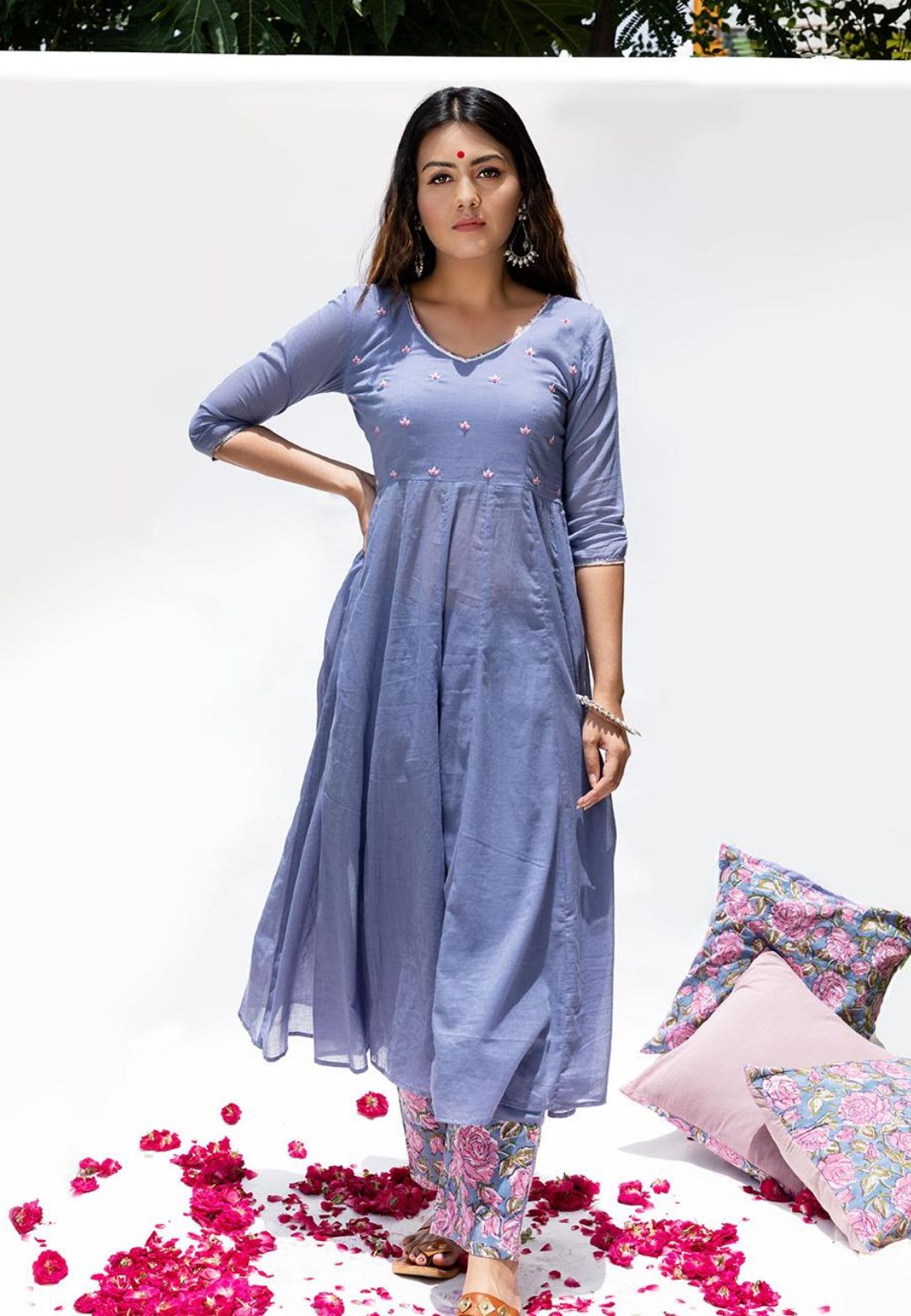 PURPLE DUSK FLORAL GATHERED SUIT SET