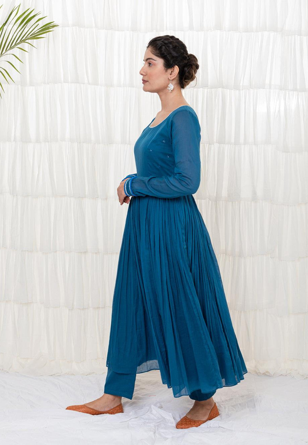 TEAL BLUE MUL MUL ANARKALI SUIT SET