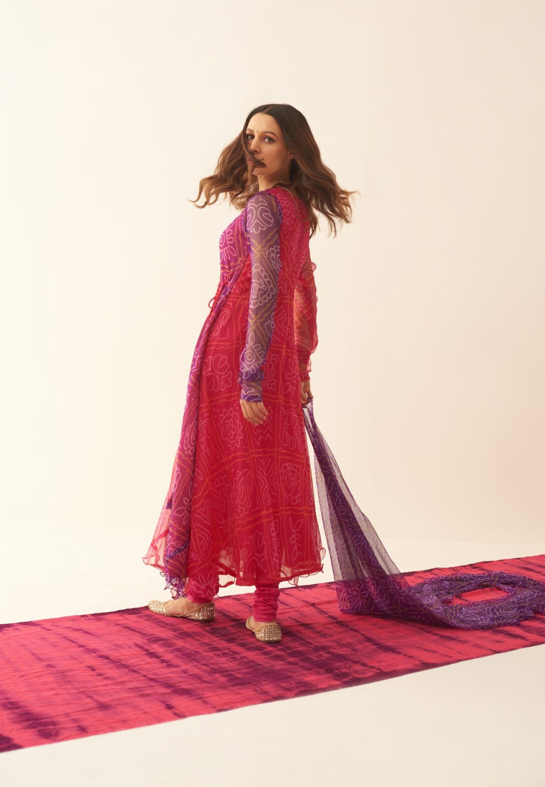 VIOLET PINK SHIBORI ANGRAKHA SUIT SET