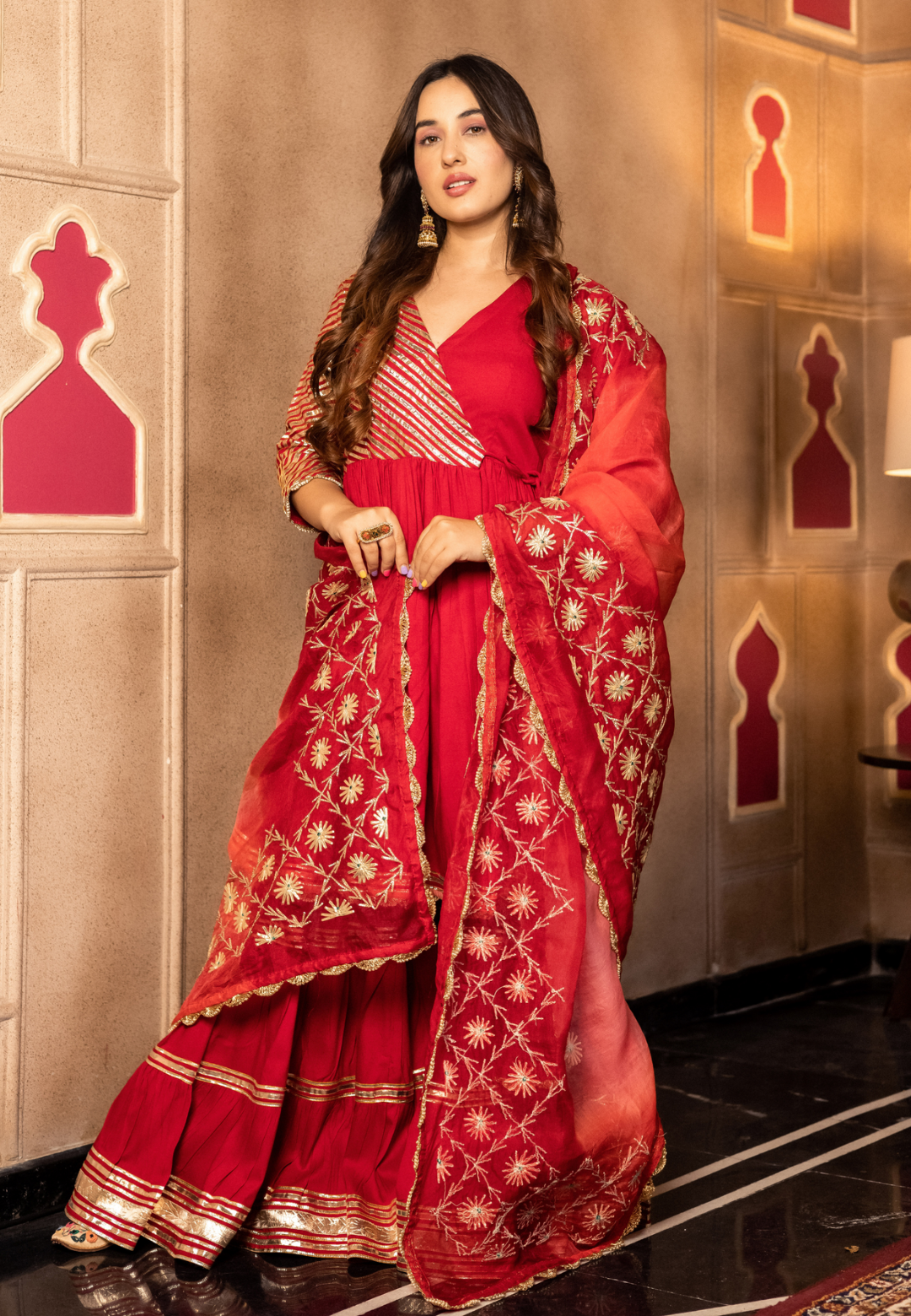 ANYA RED SHARARA SUIT SET