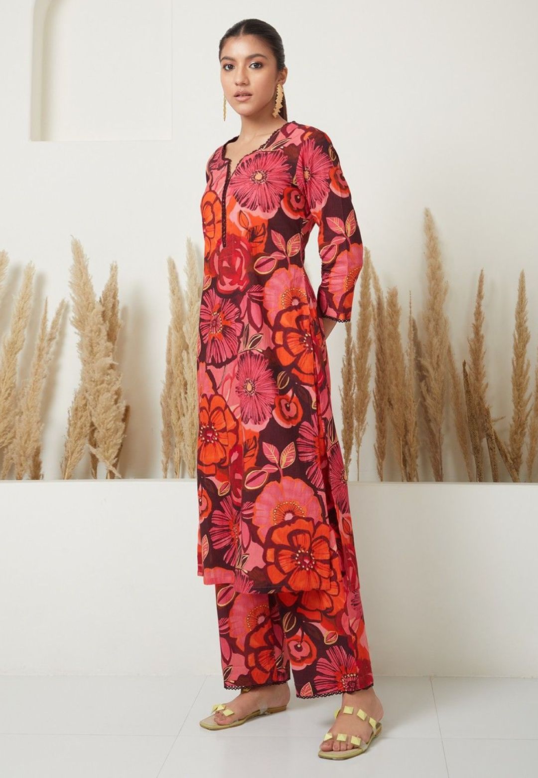 PINK FLORAL PRINTED KURTA PALAZZO SET