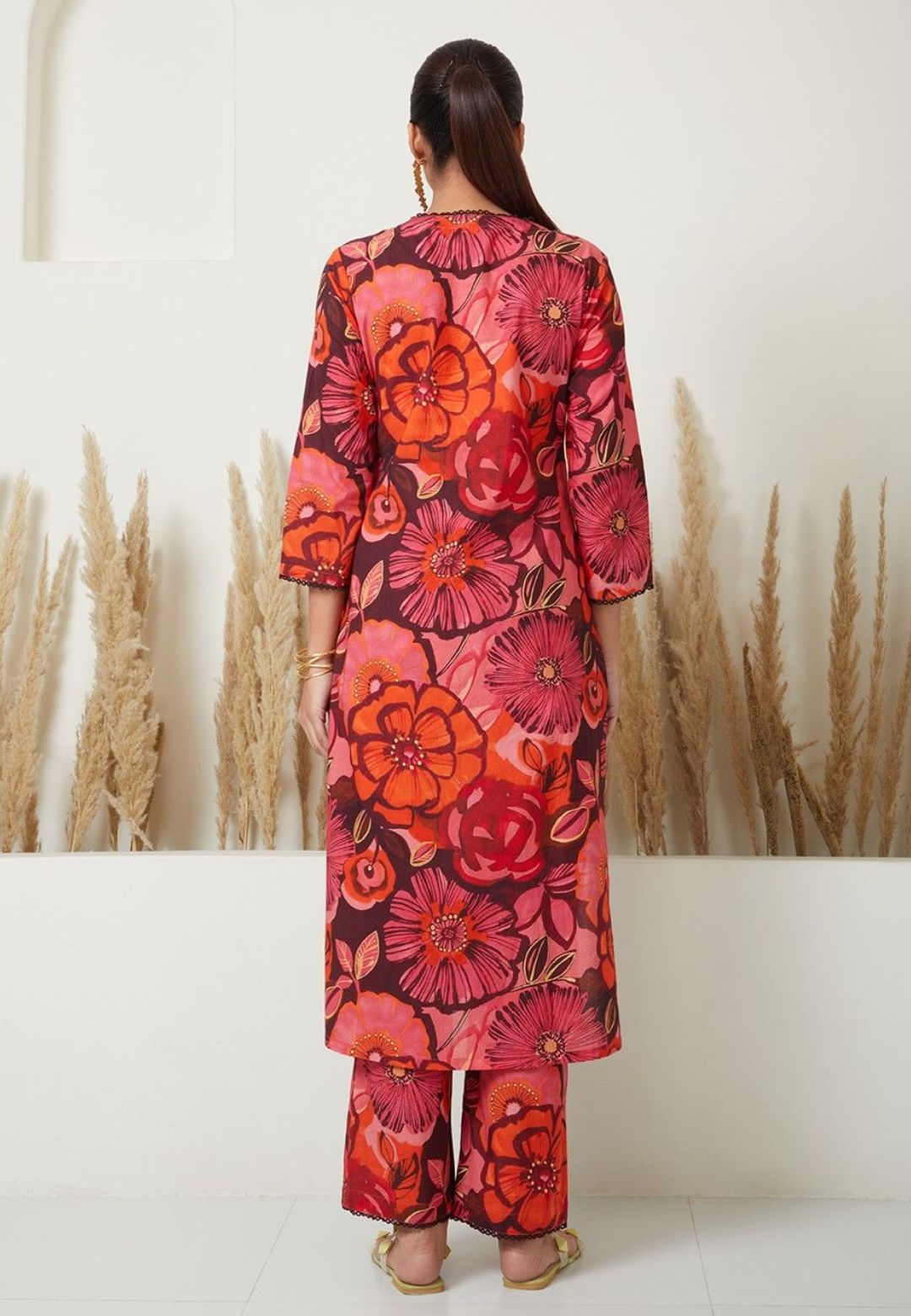 PINK FLORAL PRINTED KURTA PALAZZO SET