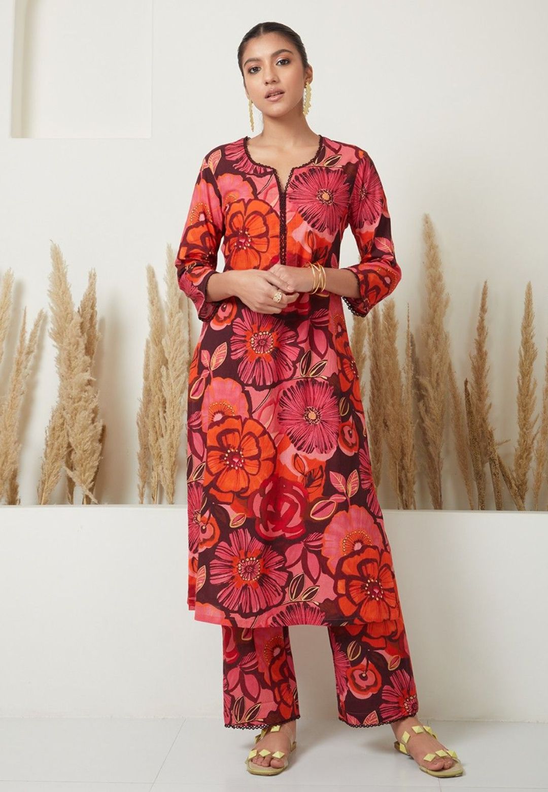 PINK FLORAL PRINTED KURTA PALAZZO SET