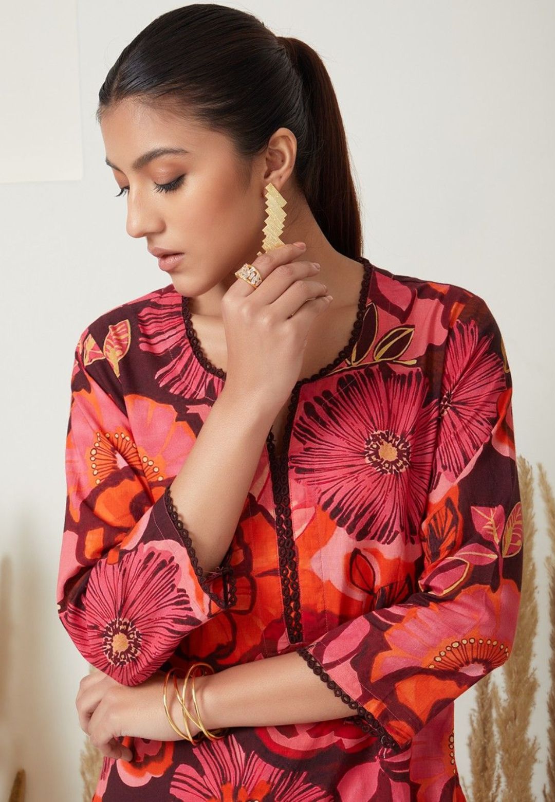 PINK FLORAL PRINTED KURTA PALAZZO SET
