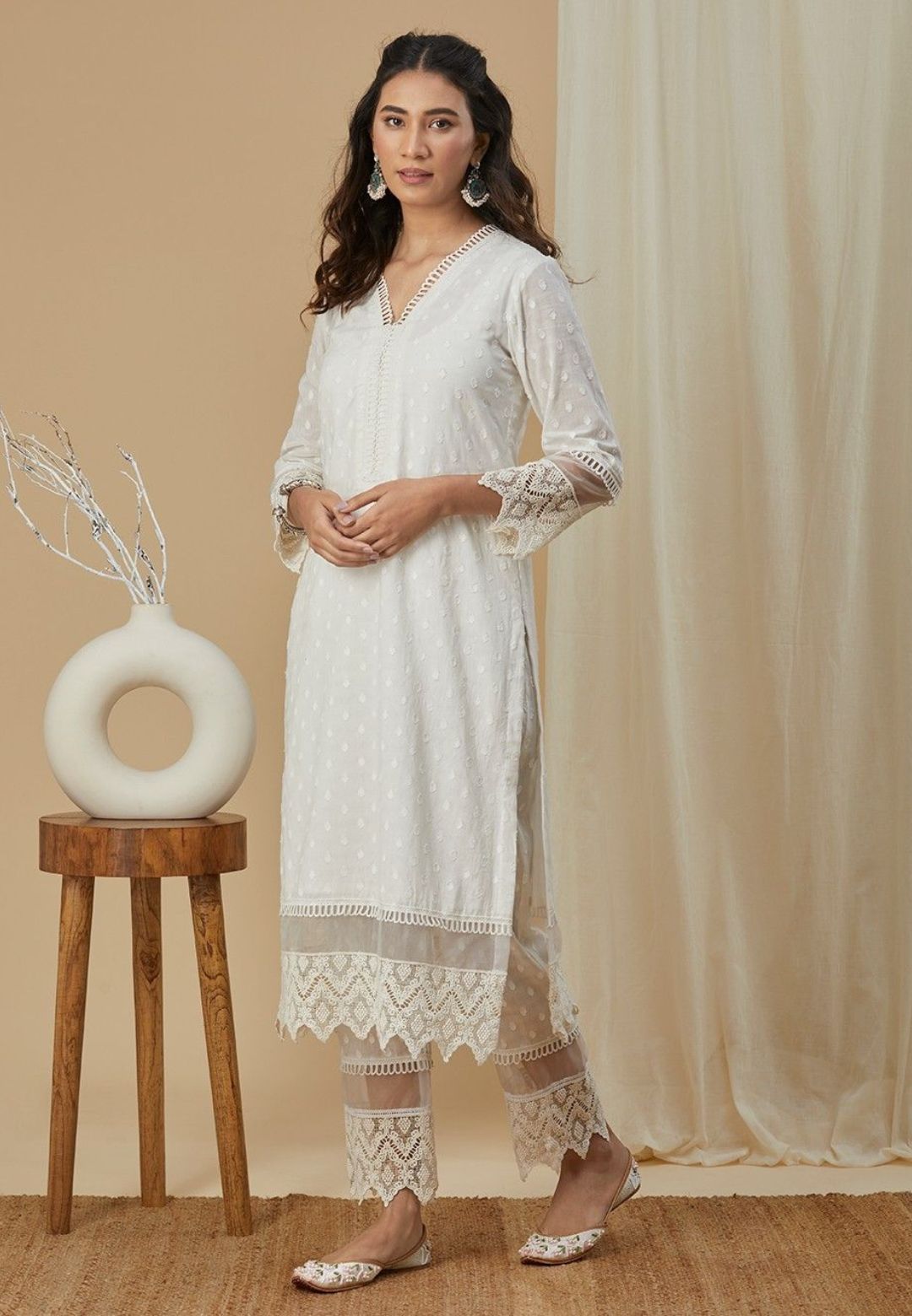 OFF WHITE COTTON DHOBBY KURTA PALAZZO SET