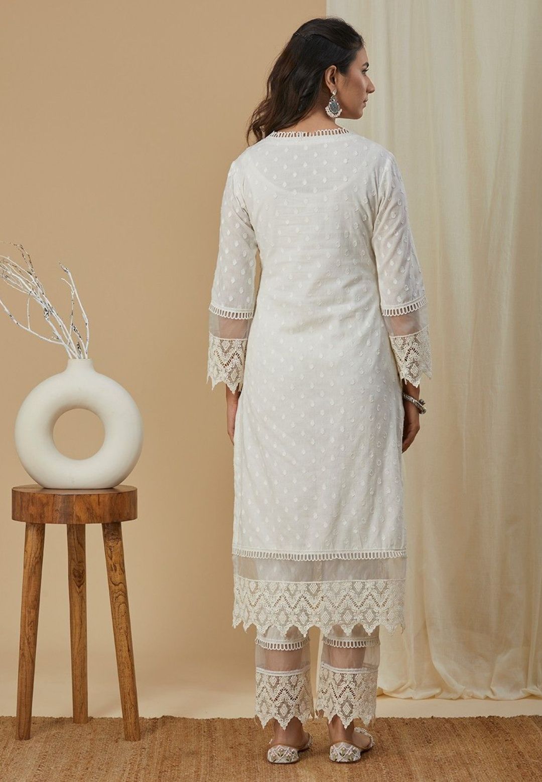 OFF WHITE COTTON DHOBBY KURTA PALAZZO SET