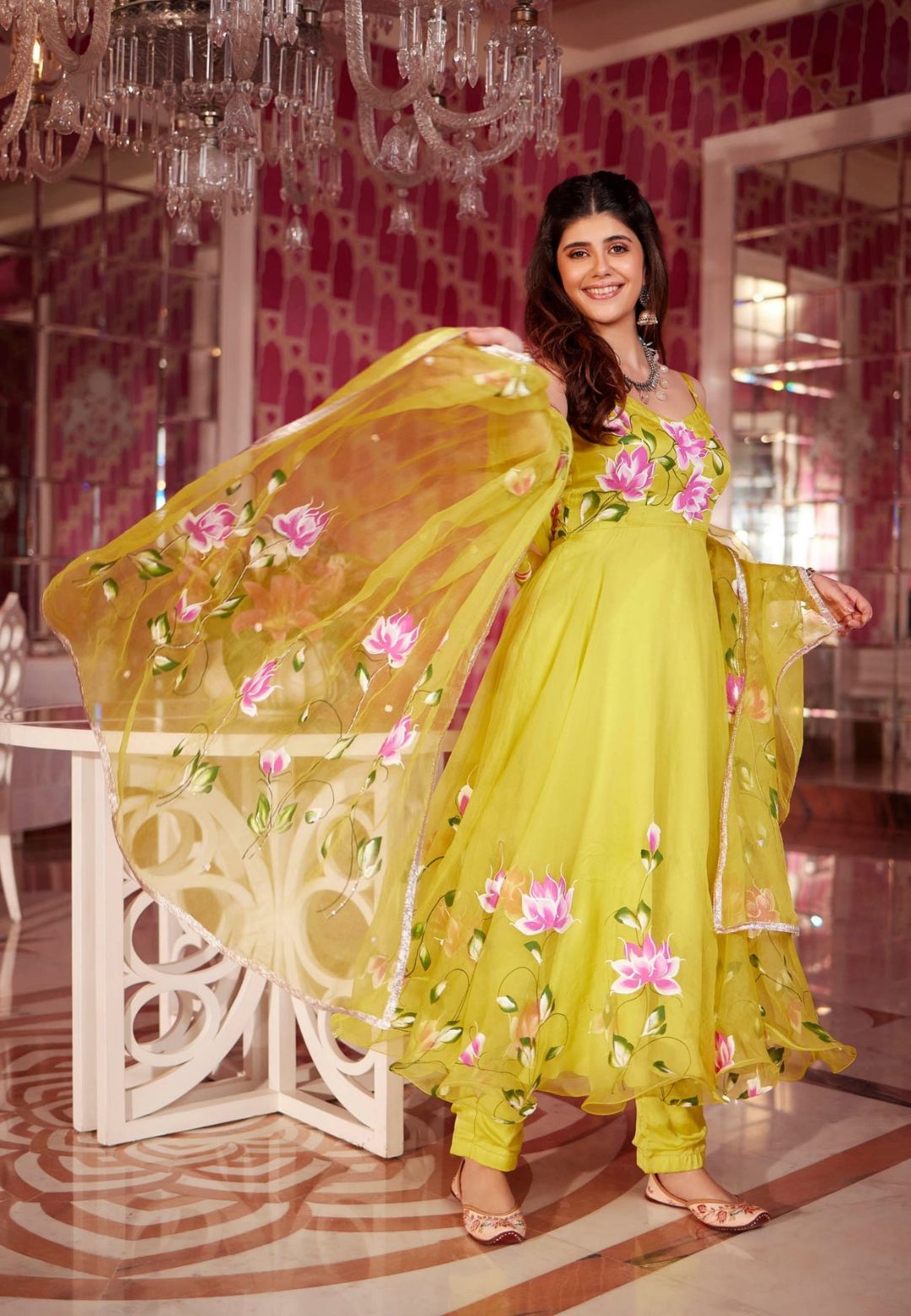 YELLOW CHAMKI ANARKALI SUIT SET