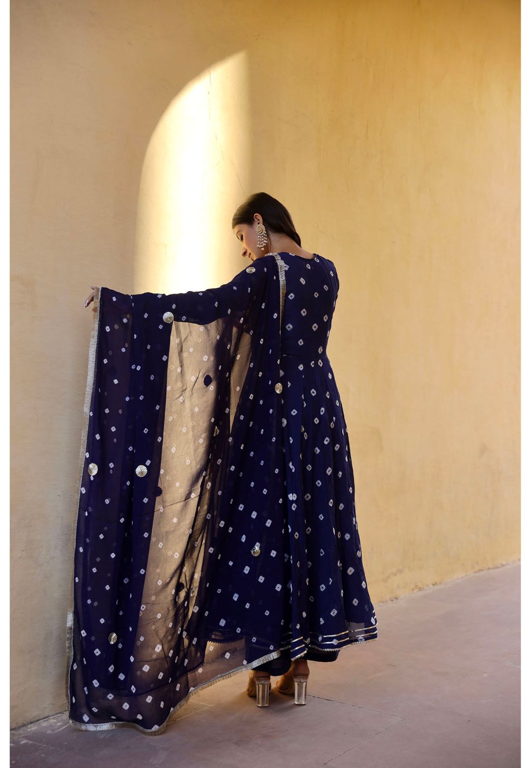 BLUE BANDHEJ GEORGETTE ANARKALI SUIT SET