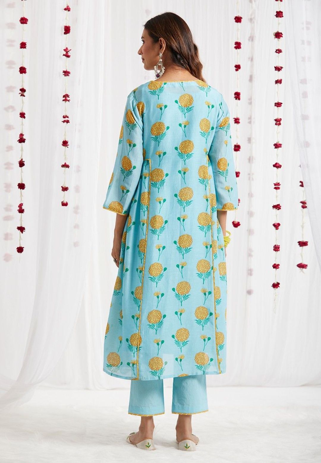 BLUE YELLOW CHANDERI SUIT SET