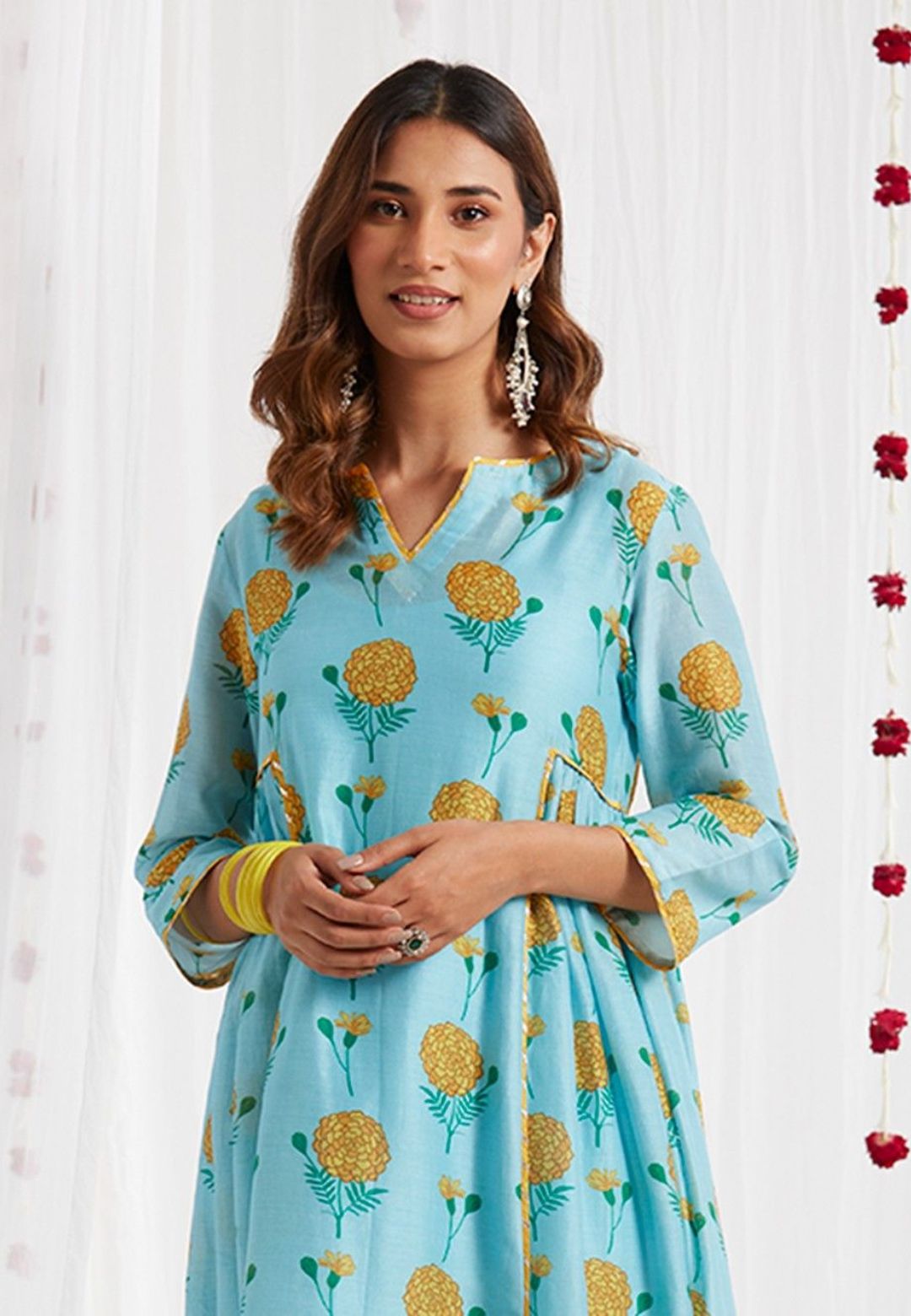 BLUE YELLOW CHANDERI SUIT SET