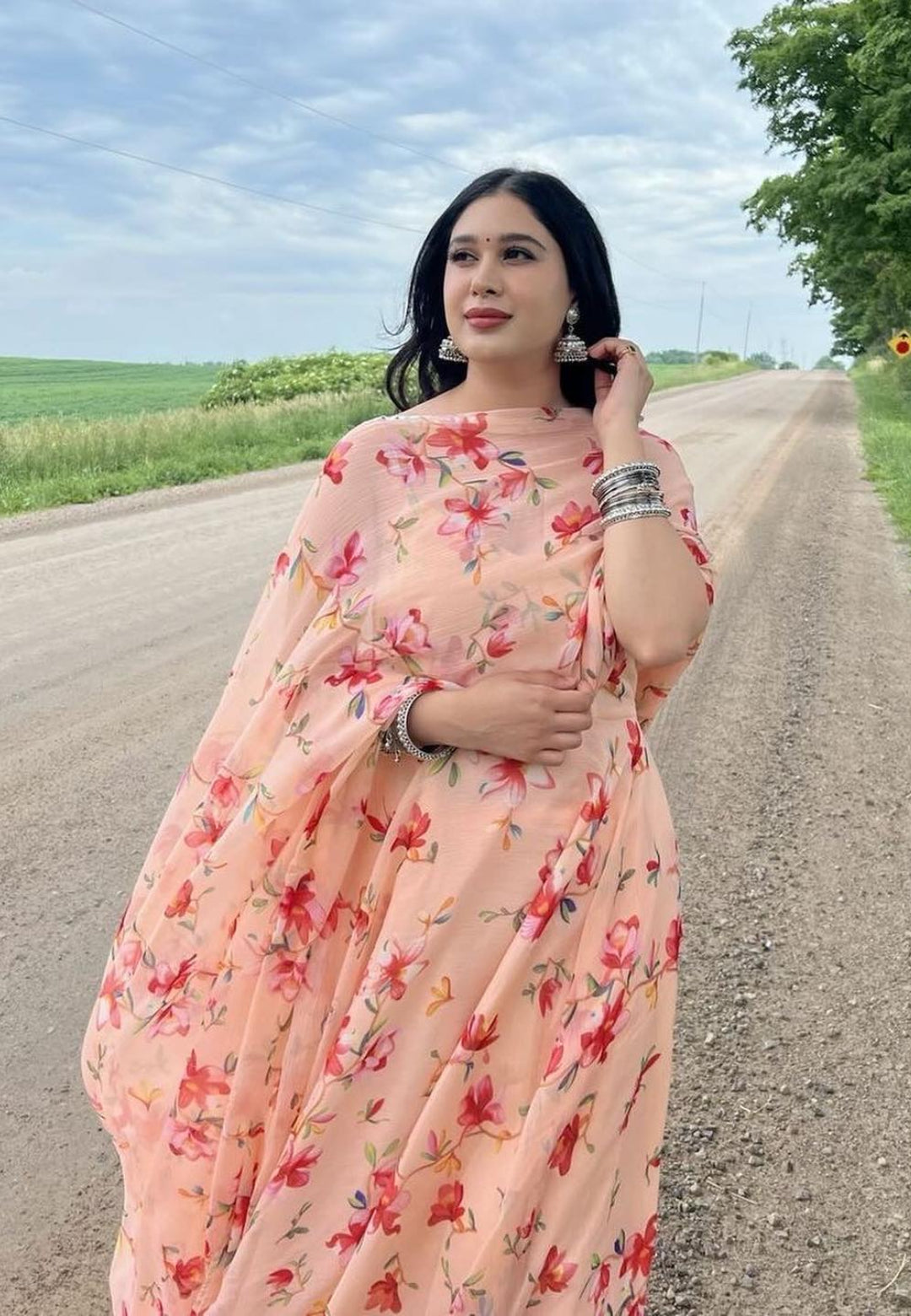 PEACH CHIFFON SUIT SET