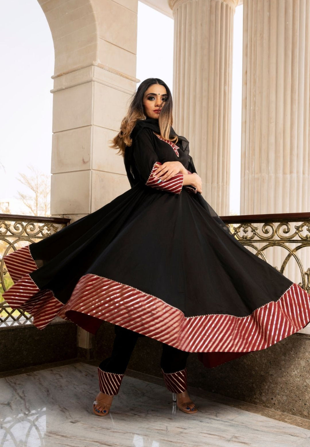 DEEP BLACK HEERA ANARKALI SUIT SET