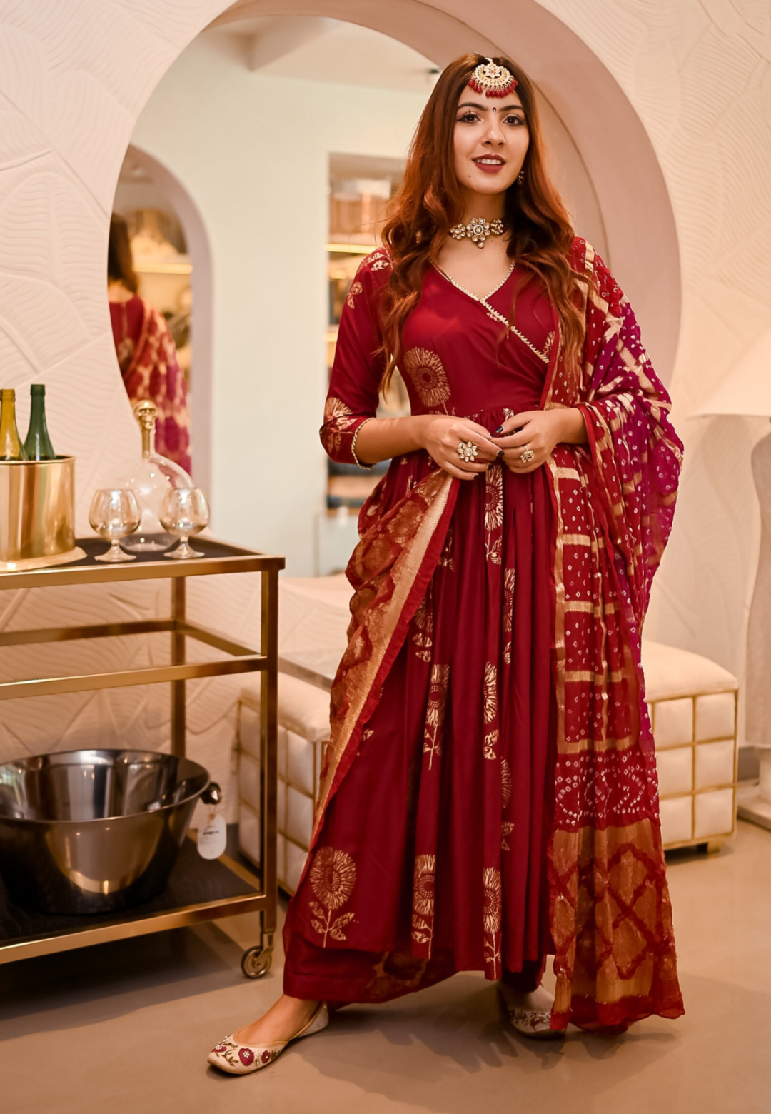 MAROON GOLD ANGRAKHA SUIT SET - Avino Atelier