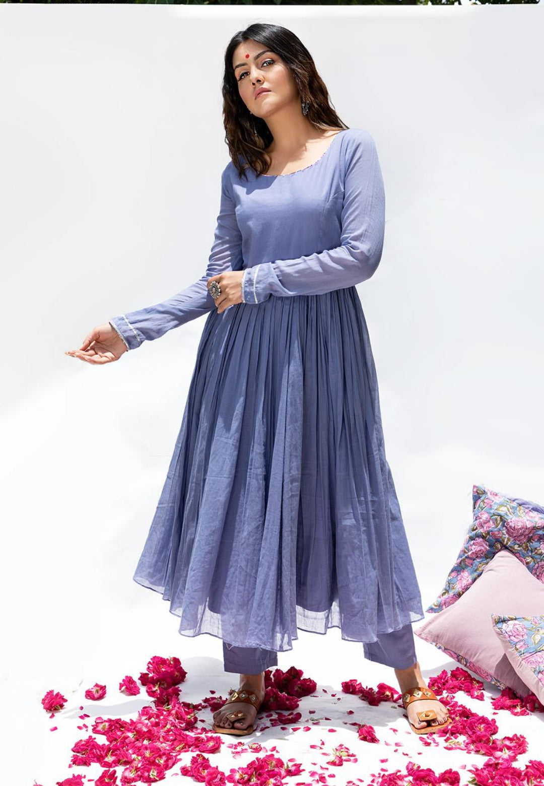 PASTEL LILAC MULMUL ANARKALI SUIT SET