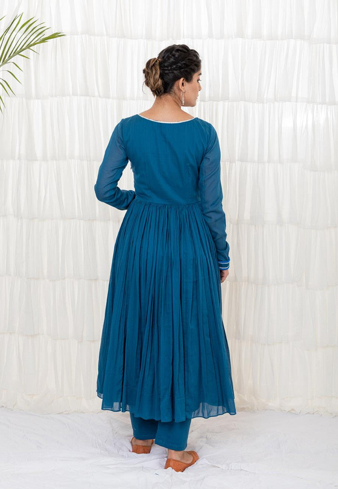 TEAL BLUE MUL MUL ANARKALI SUIT SET